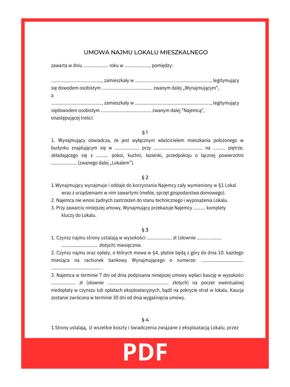 Umowa najmu mieszkania - przewodnik po wynajmie, wzór umowy 1